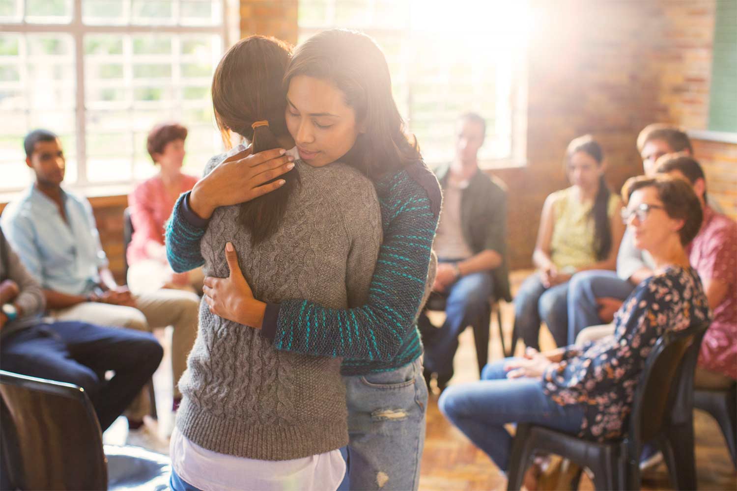 Hug during group therapy